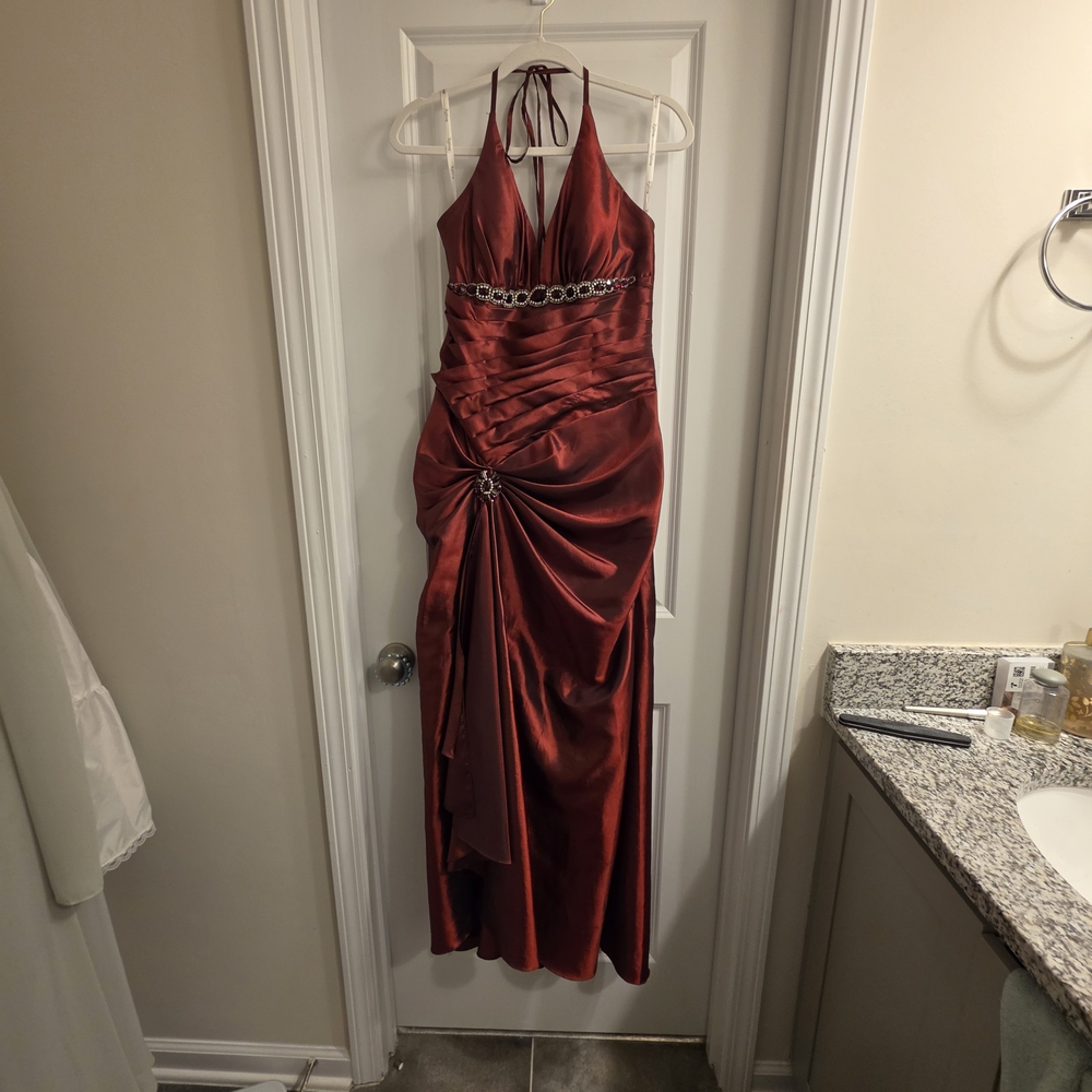 Tiffany Designs Burgundy Backless Gown